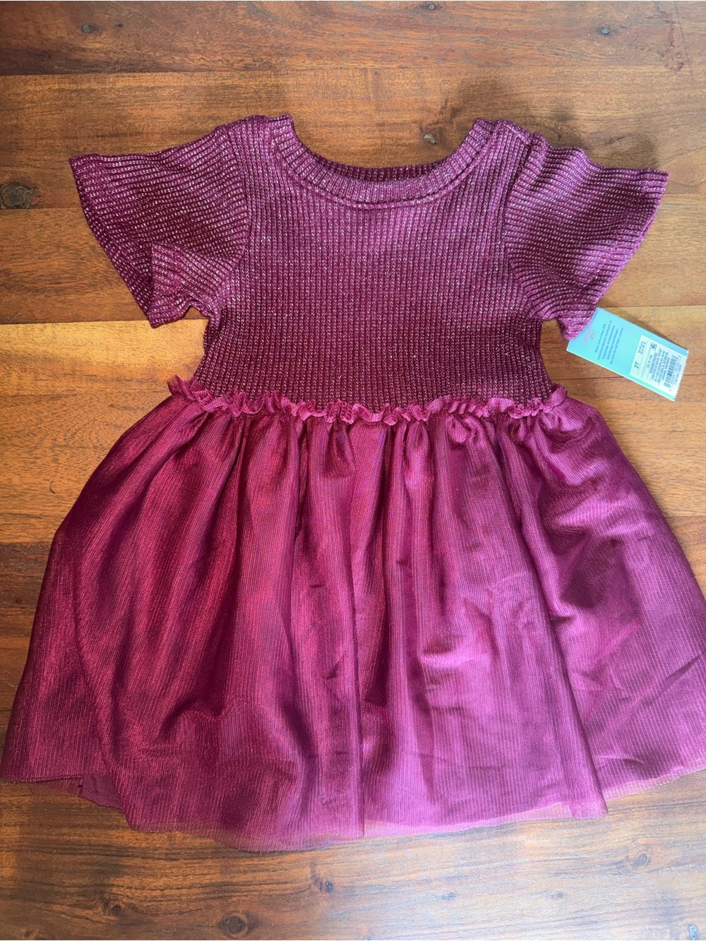 Cat & Jack Girls' Burgundy Sparkle Knit Top Tulle Skirt Dress